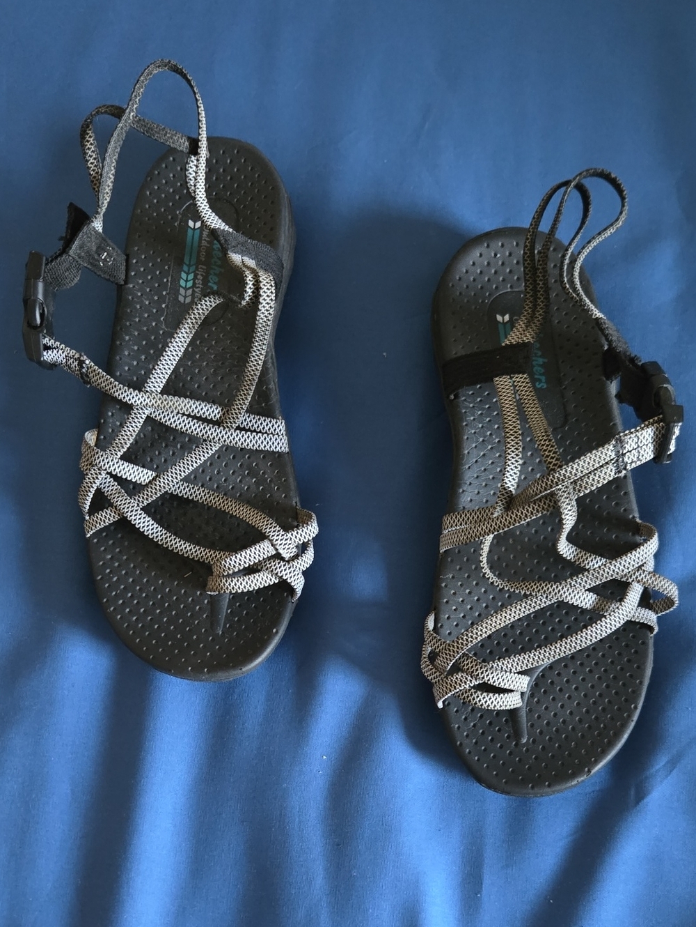 Skechers Black Sandal with Teal and Gray Logo